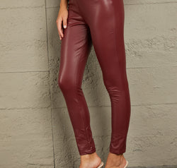 PU High Waist Straight Pants