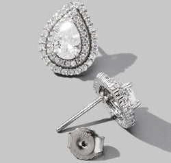 925 Sterling Silver Zircon Teardrop Shape Stud Earrings