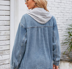 Pocketd Button Up Detachable Hooded Denim Jacket