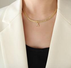 Brass Inlaid Zircon Letter Pendant Necklace