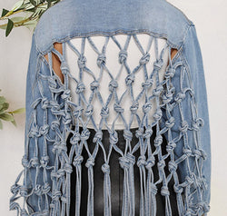 Tie Detail Button Up Denim Jacket with Pockets