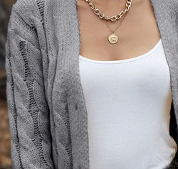 Cable-Knit Button Down Cardigan