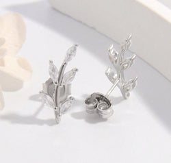 925 Sterling Silver Zircon Leaf Shape Earrings