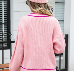 Waffle Knit V-Neck Cardigan with Pocket