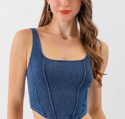 Seam Detail Cropped Denim Tank