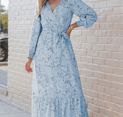 Printed Tie Front Ruffle Hem Dress
