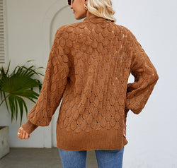 Openwork Open Front Lantern Sleeve Cardigan