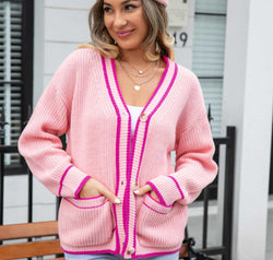 Waffle Knit V-Neck Cardigan with Pocket