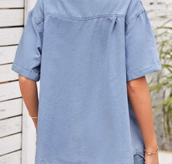 Collared Neck Short Sleeve Denim Jacket