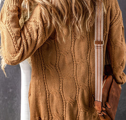 Cable-Knit Dropped Shoulder Slit Cardigan