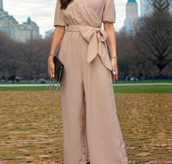 Perfee Tied Short Sleeve Wide Leg Jumpsuit