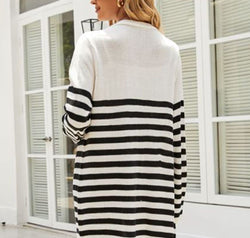 Striped Open Front Longline Cardigan