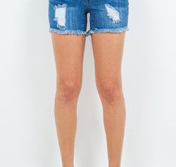 American Bazi High Waist Distressed Frayed Denim Shorts
