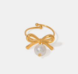 Stainless Steel Pearl Bow Ring