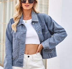 Studded Long Sleeve Denim Jacket