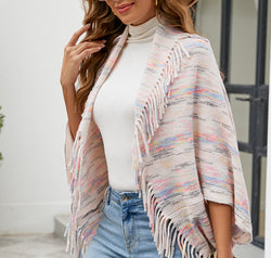 Fringe Detail Printed Poncho
