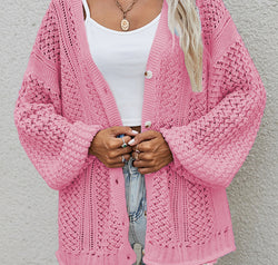 Openwork Button Front Cardigan