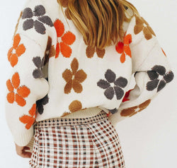 Floral V-Neck Button Up Long Sleeve Cardigan