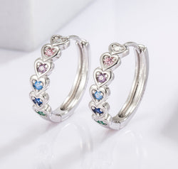 925 Sterling Silver Inlaid Zircon Heart Huggie Earrings
