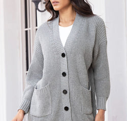 Button Up Long Sleeve Cardigan with Pockets