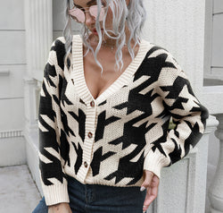 Houndstooth Button Down Cardigan
