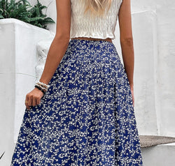 Ditsy Floral Slit High Waist Skirt
