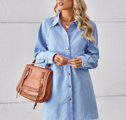 Raw Hem Button Up Denim Dress