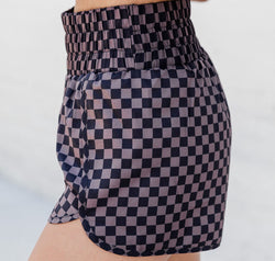 Checkered Elastic Waist Shorts