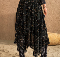 Lace Detail Layered Midi Skirt