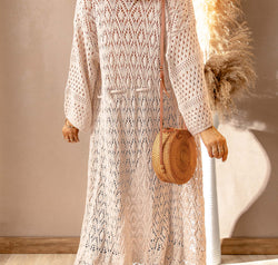 Dropped Shoulder Long Sleeve Crochet Duster Cardigan