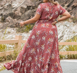 Plus Size Floral Slit Ruffle Hem Dress