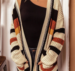 Striped Open Front Longline Cardigan