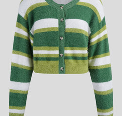 Striped Button Up Dropped Shoulder Cardigan