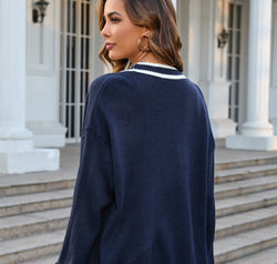 Buttoned V-Neck Long Sleeve Cardigan