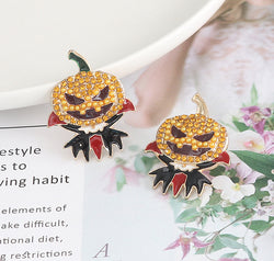 Demon Pumpkin Rhinestone Alloy Earrings