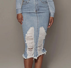 Distressed Slit Denim Skirt