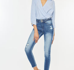 Kancan Distressed Raw Hem High Waist Jeans