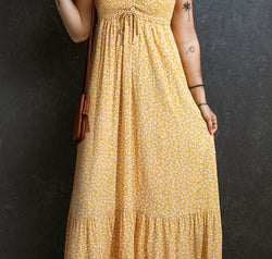 Smocked Printed Square Neck Maxi Cami Dress