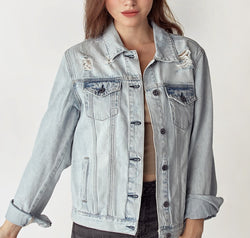 RISEN Distressed Button Up Jacket