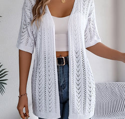 Openwork Open Front Half Sleeve Cardigan