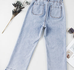 Raw Hem Straight Jeans with Pockets