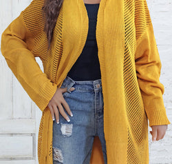 Plus Size Openwork Long Sleeve Open Front Cardigan