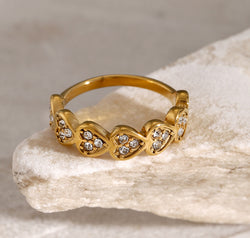 Stainless Steel Inlaid Zircon Heart Ring