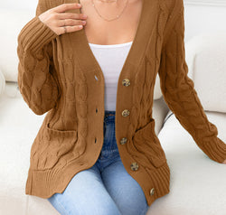 Button Down Cable-Knit Cardigan