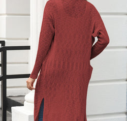 Open Front Slit Cardigan with Pockets