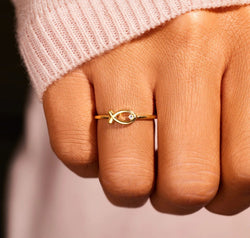 925 Sterling Silver Inlaid Zircon Fish Ring