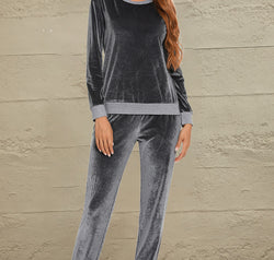 Round Neck Long Sleeve Loungewear Set with Pockets