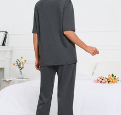 Slit Round Neck Top and Pants Lounge Set