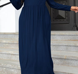 Plus Size Round Neck Long Sleeve Maxi Dress with Pockets