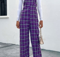 Plaid Straight Leg Overalls